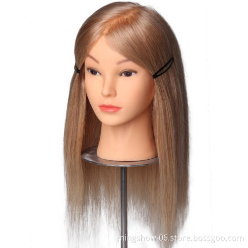 100% human hair training doll head mannequin with hair